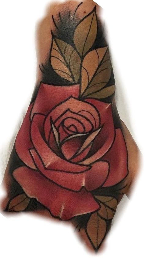 Neo Trad Rose, Neo Traditional Rose Tattoo, Hand Tattoos Pictures, Neo Traditional Roses, Fist Tattoo, Ink Tattoo Design, Geometric Wolf Tattoo, Realistic Flower Tattoo, Single Rose Tattoos