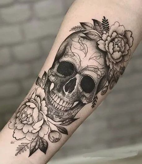 Sugar Skull Tattoo, Sugar Skull Tattoos, Skull Tattoos, Sugar Skull, Skull Tattoo, Tattoo Ideas, Tattoos, Flowers, Black