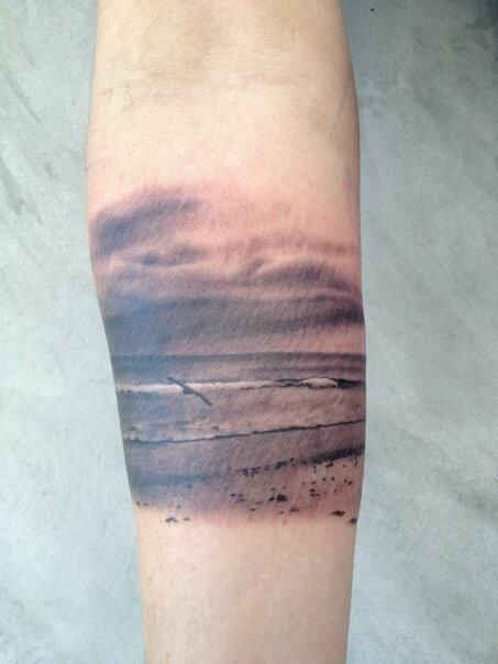 Canada Tattoo, Beach Tattoos, Scene Tattoo, Gray Tattoo, Sea Tattoo, Outer Limits, Landscape Tattoo, Beach Tattoo, Detailed Tattoo