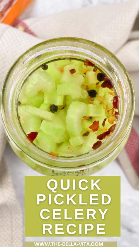 Tangy homemade pickled celery with this easy-to-follow recipe. Elevate your meals with this flavorful condiment. Pickled Celery Recipe, Celery Recipe, Green Bean Potato Salad, Quick Pickle Recipe, Pickled Celery, Celery Recipes, Quick Pickled, Marinated Pork, Pickling Recipes