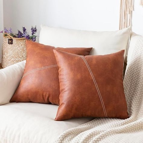 Amazon.com: GEGELICA Faux Leather Modern Decorative Throw Pillow Covers Brown, Set of 2 18X18 Inch Boho Farmhouse Waterproof Splicing Square Pillow Cover, for Outdoor Room Couch Living Bedroom Home Decor : Home & Kitchen Easy Pillows, Leather Throw Pillows, Room Couches, Living Bedroom, Leather Pillow, Garden Pillows, Outdoor Room, Boho Farmhouse, Room Couch