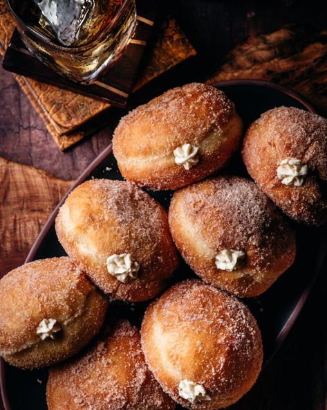 Whiskey Maple Brioche Donuts - Cooking with Wine Blog Homemade Whiskey, Cooking With Wine, Brioche Donuts, Cream Filled Donuts, Donut Filling, Making Donuts, Filled Donuts, Popular Desserts, Delicious Cream