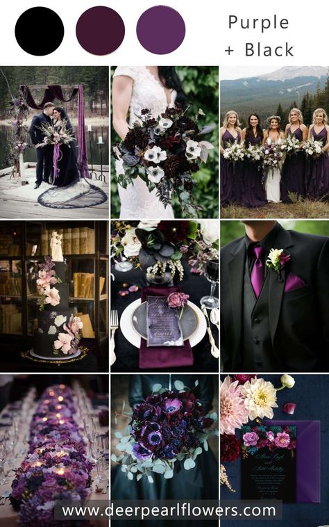 Wedding Colors With Black, Purple And Black Wedding Theme, Purple And Black Wedding, Deep Purple Wedding, Dark Purple Wedding, Top Wedding Colors, Popular Color Schemes, Black Is The New Black, Purple And Gold Wedding