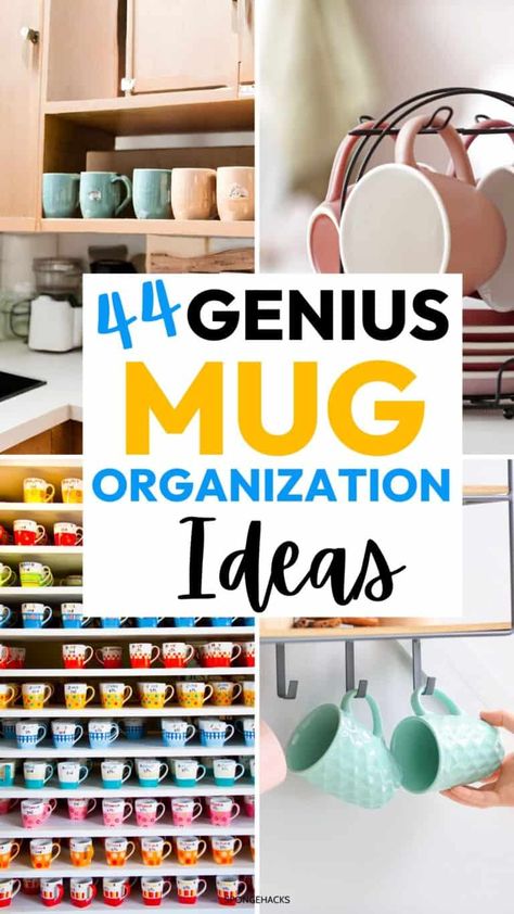 44 Genius Mug Organization Ideas You Have to Check Out - Sponge Hacks Coffee Mugs Storage Ideas, Organizing Mugs In Cabinet, Mug Cupboard Organization, Kitchen Mugs Organization, Mugs Holder Ideas, Coffee Mug Storage Ideas Cabinets, How To Organize Mugs In Cabinet, Diy Mug Storage, Organizing Coffee Mugs