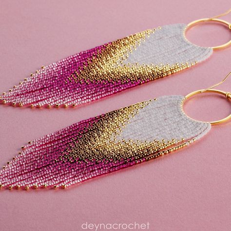 Propagation Methods, Ombre Fringe Earrings, Pink Beaded Earrings, Fringe Light, Polymer Clay Flower Jewelry, Ombre Earrings, Gold Bead Earrings, Earrings Tutorial, Diy Bead Embroidery