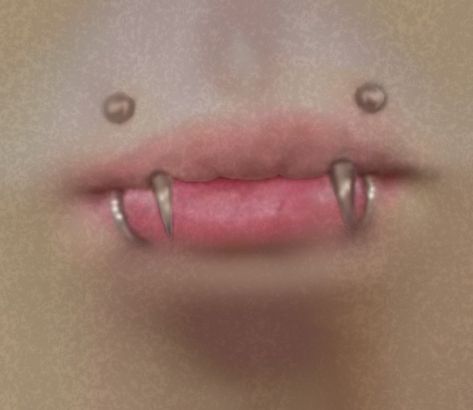 a realistic drawing of natural lips with angel fang and snake bite piercings. Angel Fangs And Snake Bites, Piercing Drawing, Piercing Setup, Angel Fangs, Angel Bites, Snake Bite Piercing, Face Piercings, Snake Bites, Animal Crossing Game