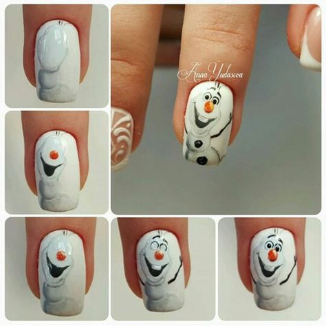 Snow Olaf Nails, Step By Step Nails, Nails Step By Step, Nail Art Step By Step, Cartoon Winter, Nail Lab, Art Step By Step, Cartoon Nails, Nail Drawing