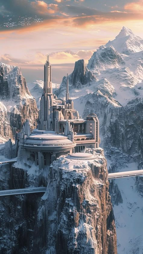 Sci Fi Architecture, Sci Fi Landscape, Science Fiction Artwork, Star Wars Background, Sci Fi City, Star Wars Rpg, Fantasy City, Fantasy Castle, Futuristic City