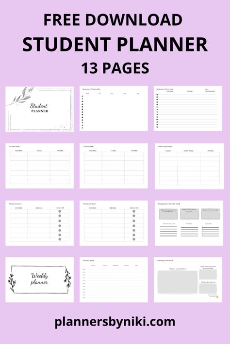 Free student planner. Student planner template. Study planner. Student planner. householdbudgetplanner #weeklydigitalplanner #prettyplanner Free Student Planner, Student Planner Template, Semester Planner, Study Planner Free, Study Planner Printable Free, Template Study, Free Planner Templates, Aesthetic Planner, Study Planner Printable