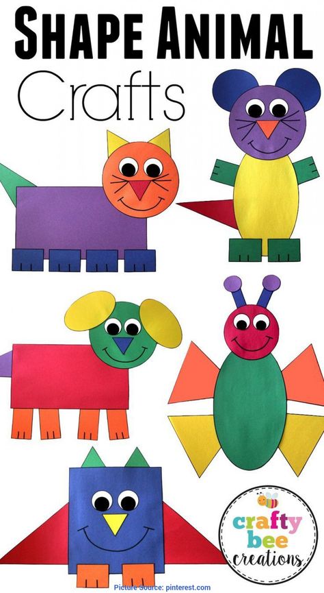 Learn Shapes Preschool Activity CA1 Kraf Kertas, Shapes Preschool, Shapes Activities, Animal Crafts For Kids, Daycare Crafts, Shape Crafts, Kindergarten Art, Childrens Crafts, Preschool Art