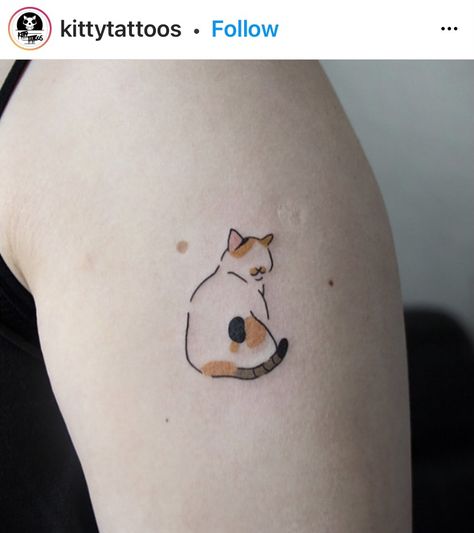 Simple Calico Cat Tattoo, Calico Cat Tattoo Ideas, Calico Cat Tattoos, Minimalist Earthy Tattoos, Torti Cat Tattoo, Dragon Cat Tattoo, Cat Tattoo Orange, Orange Cat Tattoo Simple, Pet Tattoos Cat Memorial