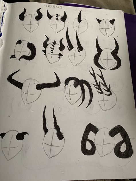 Horns! Horn Tutorial Drawing, Demon Horn Reference, Horns Reference Dragon, Horns On People, Anime Horns, Drawing Horns, Types Of Horns, Different Types Of Demon Horns, Monster Horns Drawing