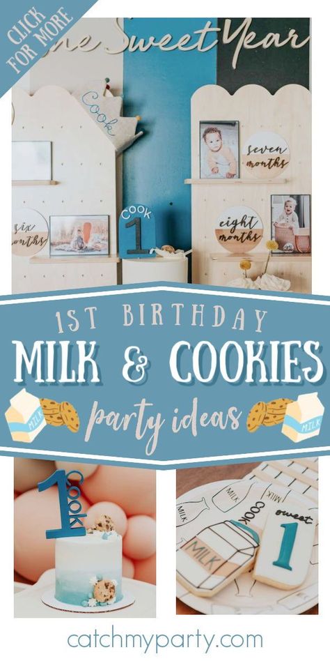 Hes A Sweet One Birthday Theme, One Cute Cookie Birthday Party, 1st Birthday Cookie Theme, First Birthday Milk And Cookies, First Birthday Cookie Theme, One Sweet Year Birthday Party Boy, Cookie Themed First Birthday, Cookie Birthday Theme, One Sweet Boy Birthday