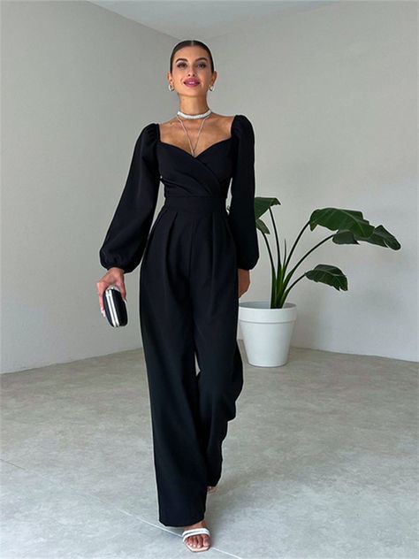 Wide Leg Jumpsuits, Short Graduation Dresses, Classy Jumpsuit, Blue Office, Prom Dresses With Pockets, Jumpsuit Elegant, Mini Dress Fashion, Ruffles Fashion, Mini Dress Casual