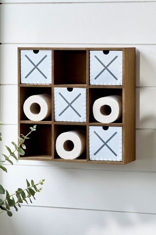 Toilet Roll Storage Ideas, Toilet Roll Storage, Toilet Roll Holder Shelf, Downstairs Wc, Noughts And Crosses, Roll Storage, Small Toilet Room, Diy Accent Wall, Downstairs Loo