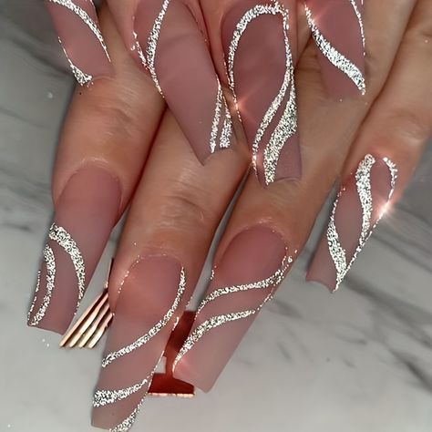 Lines On Nails, Fall Acrylic Nails, Shiny Nails, Long Acrylic Nails Coffin, Acrylic Nails Coffin Pink, Glam Nails, Diamond Nails, Coffin Nails Designs, Bling Nails