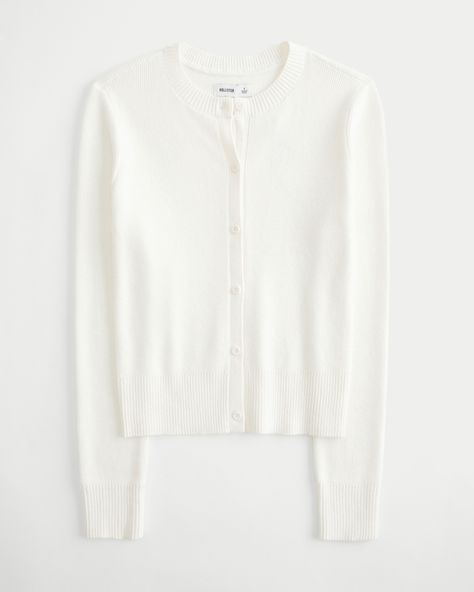 Women's Crew Cardigan | Women's Tops | HollisterCo.com Hollister Clothes, Hollister Cardigan, Fall Fit, Soft Cardigan, Teen Clothing, Top Graphic Tees, White Cardigan, Hollister Tops, Women's Tops