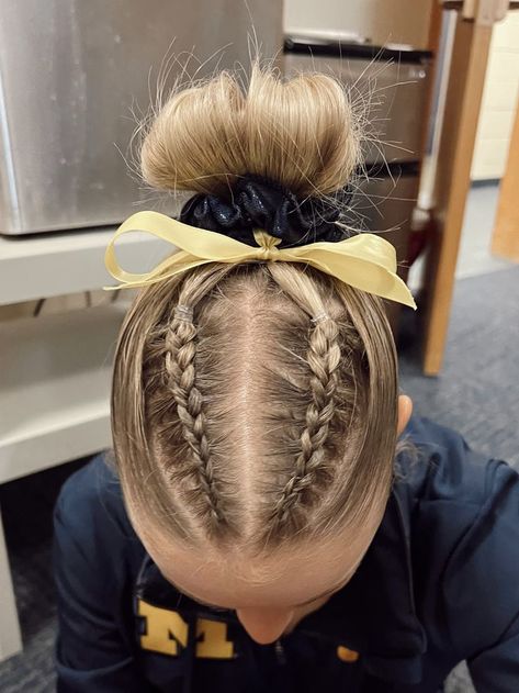 Gymnastics Competition Hair, Gymnastics Meet Hair, Dance Competition Hair, Braids Bun, Double Braids, Soccer Hairstyles, Slick Hair, Basic Hairstyles, Sports Hair