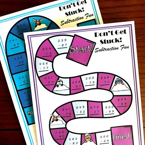 FREE No-Prep Subtraction with Regrouping Game Subtraction Regrouping Activities, Subtraction Games Third, Subtraction Games Second, Addition And Subtraction Games 3rd Grade, Addition Regrouping, Subtraction Centers, Math Centres, Regrouping Subtraction, Math Rti