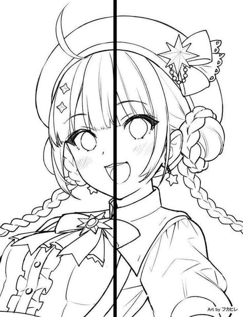 Lineart For Coloring, Collab Bases Drawing, Drawing Collab Bases, Anime Lineart Coloring, Art Collab Template, Base Coloring Anime, Anime Lineart Simple, Art Collab Base, Free Lineart