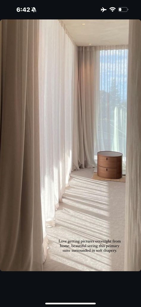 Curtains Pooling On Floor, Long Sheer Curtains, Sheer Curtains Walk In Robe, Hilja Curtains, Layered Curtains Bedroom, Sheer Curtains Around Bed, Colourful Sheer Curtains, Sheer Pink Curtains Bedroom, Sheer White Curtains Bedroom Aesthetic