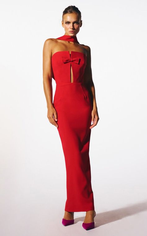 Women's New Arrivals Resort 2023 Collection | Moda Operandi Column Skirt, Dress Gown, Red Midi Dress, Crepe Fabric, Model Dress, Fitted Dress, Fashion Collection, Evening Dress, Gowns Dresses