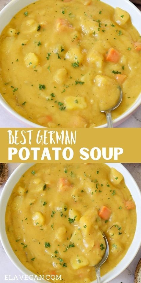 Easy Sweet Potato Soup, Potato Soup Recipes, German Potato Soup, Vegan Potato Soup, Sweet Potato Soup Recipes, Easy Sweet Potato, German Potato, Vegan Soup Recipes, Makanan Diet