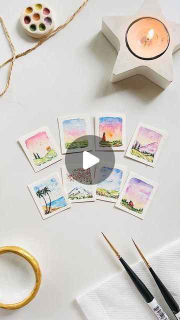 Mini Painting Watercolor, Mini Drawings Watercolor, Minimal Watercolor Art, Mini Watercolor Painting, Tiny Watercolor, Mini Watercolour Painting, Mini Watercolor Paintings Easy, Mini Art Gallery, Watercolor Mini Paintings