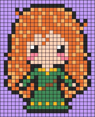 Merida Cross Stitch, Merida Disney, Merida Brave, Easy Pixel Art, Art Disney, Pixel Art Grid, Perler Bead Art, Perler Bead Patterns, Alpha Patterns