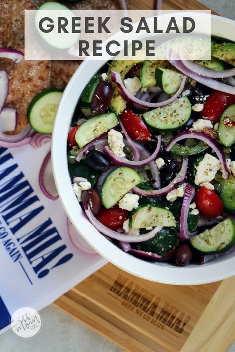 Plan a themed movie night with Mamma Mia! Here We Go Again and this delicious Greek Salad, easy to make and full of flavor! Mamma Mia Food Party, Mama Mia Movie Night, Mama Mia Food Ideas, Mama Mia Food, Mamma Mia Food Ideas, Mama Mia Party Food, Mamma Mia Dinner Party, Mamma Mia Movie Night, Mamma Mia Food