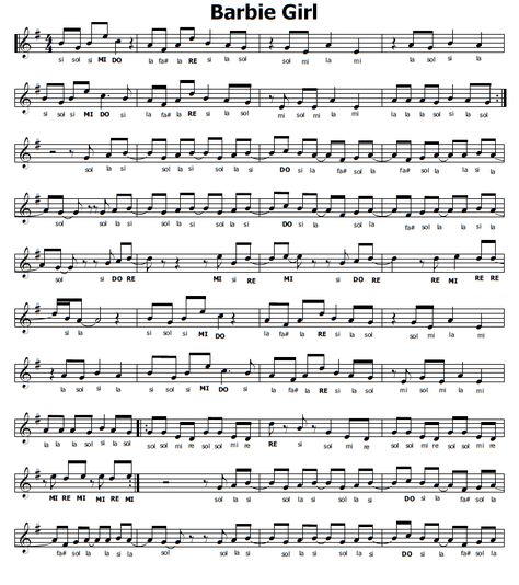 Barbie Girl Song, Aqua Barbie, Marching Band Jokes, Piano Songs Sheet Music, Piano Forte, Piano Notes Songs, Clarinet Music, Song Notes, Clarinet Sheet Music