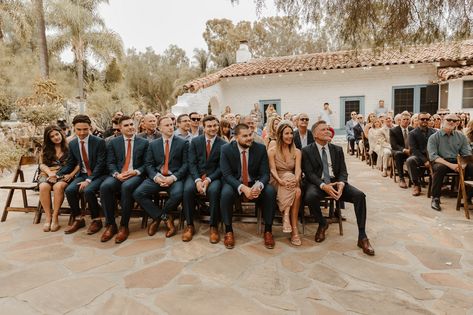 Wedding Party Ceremony Line Up, Seated Wedding Party Ceremony, Seated Bridal Party Ceremony, No Bridal Party Wedding Ceremony, Wedding Party Seated During Ceremony, Wedding Party Walking Down The Aisle, Wedding Party Sitting During Ceremony, Bridal Party Sitting During Ceremony, Outdoor Beach Wedding Reception