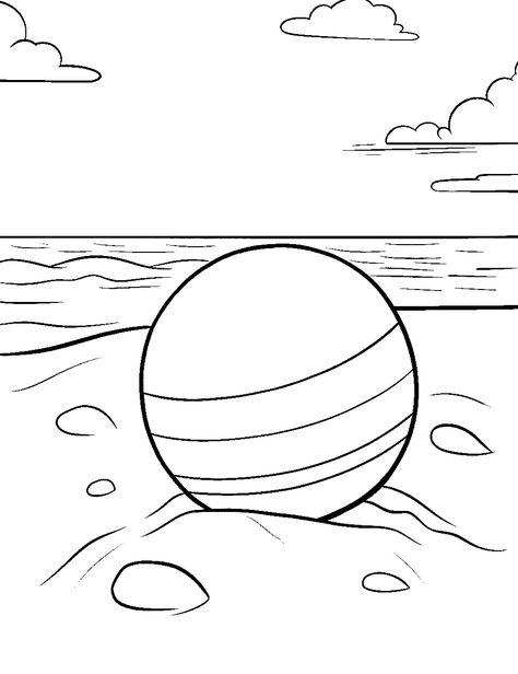 Easy Beach Ball Coloring Page - A colorful, striped beach ball sitting on a clear, sandy beach. Beach Coloring Sheets, Ball Coloring Pages, Beach Coloring Pages, Lion Coloring Pages, Beach Backdrop, Turkey Coloring Pages, Bucket And Spade, The Sound Of Waves, Coloring Pages Free Printable