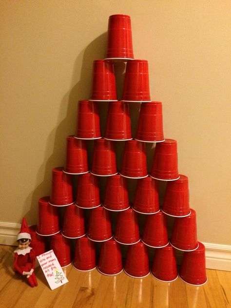 Red Solo Cup, Red Cup, Solo Cup, Red Cups, Elf Ideas, Door Frame, On The Shelf, Plastic Cup, Have Some Fun