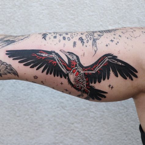 Pony Reinhardt Tattoo, Pony Reinhardt, Crow Tattoo Design, Vogel Tattoo, Crow Tattoo, Skeleton Tattoos, Tattoo Illustration, Cardiovascular System, Tattoo Work