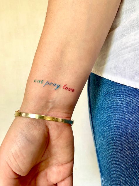 Eat Pray Love Tattoo, Georgian Tattoo, Quotes Tattoo Ideas, Pray Tattoo, Eat Pray Love Quotes, Tattoo Board, Love Tattoo, Tiny Tattoo, Eat Pray Love