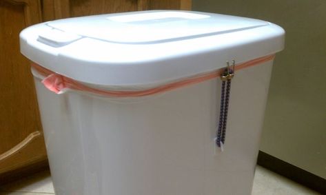 Critter Resistant Indoor Trash Can Trash Can Diy, Dog Proof Trash Can, Toddler Proofing, Cat Proofing, Dog Bowl Stand, Pet Door, Kitchen Trash Cans, Can Diy, Diy Upcycle