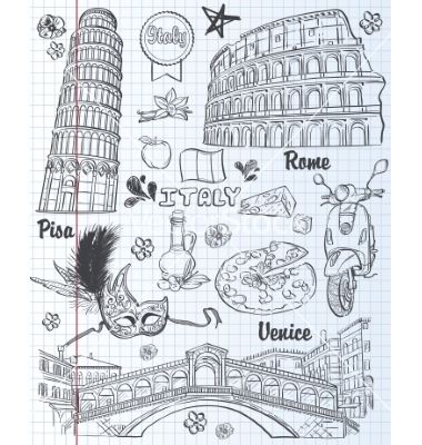 Italy Sketches, Croquis Architecture, Italy Illustration, Travel Doodles, Black Contour, Italy Architecture, Pizza Art, Travel Journal Scrapbook, Travel Art Journal