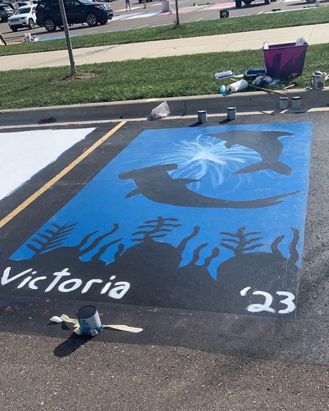 Drake Senior Parking Spot, Senior Parking Spaces Swimming, Shark Senior Parking Spot, Senior Parking Spaces Beach Theme, Ocean Senior Parking Spot, Ocean Parking Spot Painting, Shark Parking Spot Painting, Unique Parking Spot Paintings, High School Painted Parking Spots