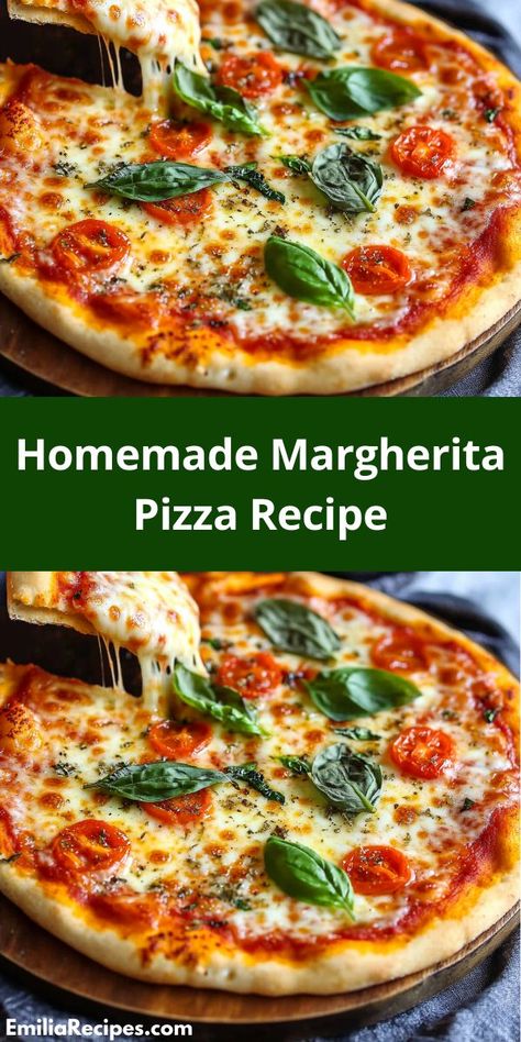 Want a classic pizza recipe? This Homemade Margherita Pizza Recipe is the ideal choice for both lunch recipes and dinner ideas. Simple ingredients like fresh basil and mozzarella make it a must-try! Pizza Dinner Recipes, Homemade Margherita Pizza, Light Lunch Recipes, Margherita Pizza Recipe, Basil Pizza, Cheese Crust Pizza, Delicious Pizza Recipes, Mozzarella Pizza, Pizza Dinner