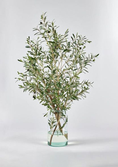 Olive Branch Arrangement, Faux Olive Branches, Home Flower Arrangements, Branch Centerpieces, Vase With Branches, Tall Glass Vase, Artificial Branches, Faux Olive Tree, Olive Branches