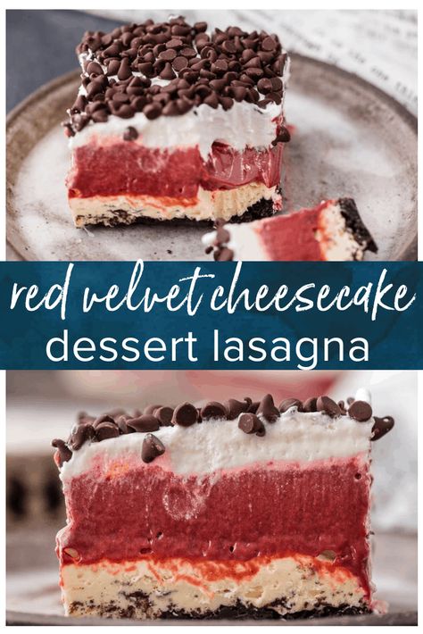 Lasagne Dessert, Rookie Red Velvet, Velvet Desserts, Dessert Lasagna, Red Velvet Desserts, Icebox Desserts, Velvet Cheesecake, Chocolate Lasagna, Chocolate Cheesecake Recipes