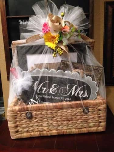 Celebrate the Mr. and Mrs. Diy Bachelorette Party Decorations, Bridal Shower Baskets, Bridal Shower Gifts For Bride, Brides Basket, Wedding Gifts For Bride And Groom, Diy Wedding Gifts, Baby Shower Gift Basket, Diy Gift Baskets, Wedding Gift Baskets