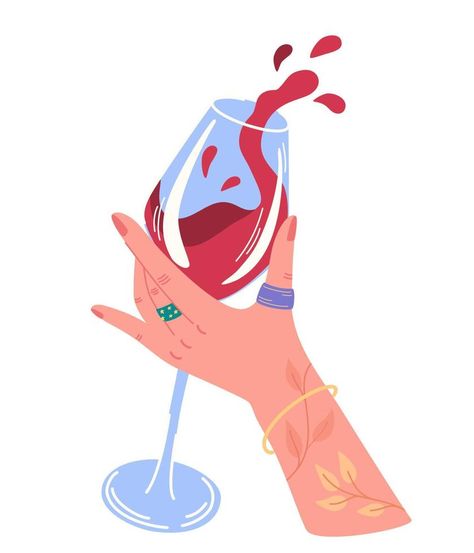 Hand holding a glass of wine. Cheers or drinking toast. Glass with red wine in female hand. Success celebration. Ideal for printing postcards and posters. Modern cartoon vector illustration. Wine Vector Illustrations, Drinking Wine Illustration, Wine Illustration Design, Glass Of Wine Illustration, Drinking Illustration, Wine Cartoon, Success Celebration, Holding A Glass Of Wine, Wine Glass Illustration