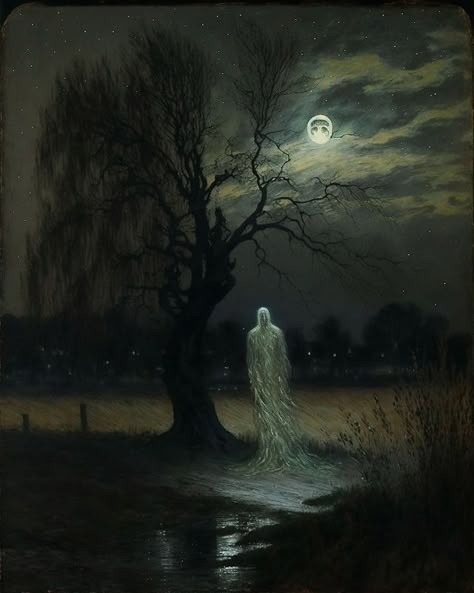 Paintings Of Ghosts, Gothic Art Painting, Phantom Painting, Gothic Horror Art, Horror Paintings, Cold Painting, Spirit Painting, Ghost Paintings, Gothic Painting