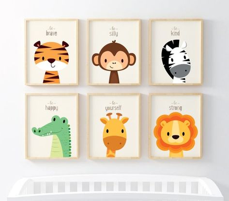 Jungle Theme Nursery, Simple Nursery, Safari Nursery Decor, Nursery Animal Prints, Kids Wall Art, Safari Nursery, New Baby Gift, Baby Art, Animal Nursery