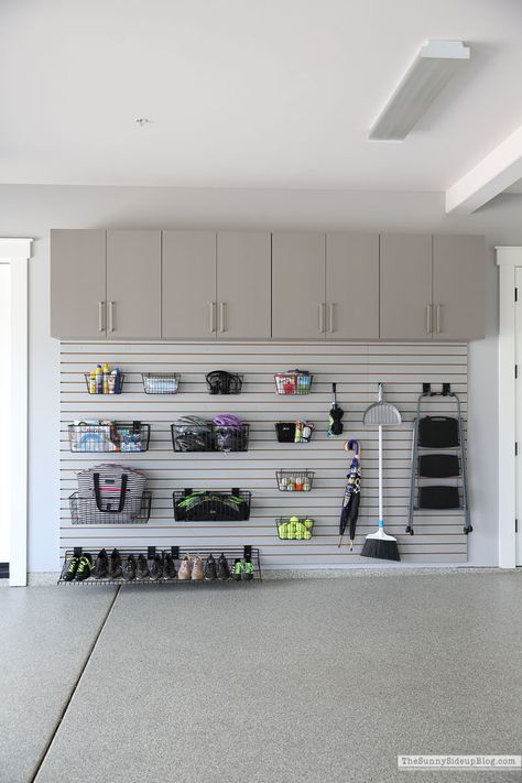 Garage Slat Wall, Organized Garage, Garage Storage Inspiration, Garage Organisation, Garage Update, Garage Renovation, Garage Organization Diy, Garage Remodel, Garage Interior