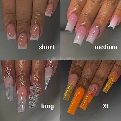 Nails Vibes ❤️ on Instagram: “Nails length chart 💅 Follow @nailsviibes By @shapedbynyla .” Nail Lengths And Shape Chart, C Shape Nails, Nail Chart Length, Nails Length Chart, Different Nail Lengths, Nail Length Chart, Practice Nails, Nail Shape Chart, Nails Guide