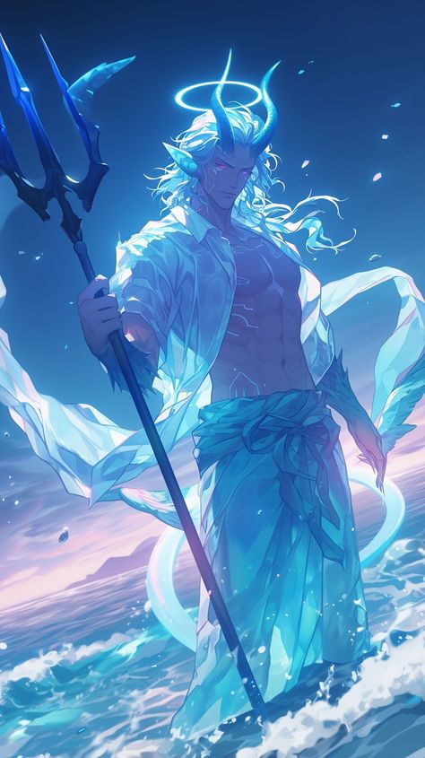 Water Elemental Male, Male Water Character Design, Water People Fantasy Art, Water God Male, Water God Fantasy Art Male, Fantasy Wizard, Water Spirit, Dragon Warrior, Humanoid Creatures