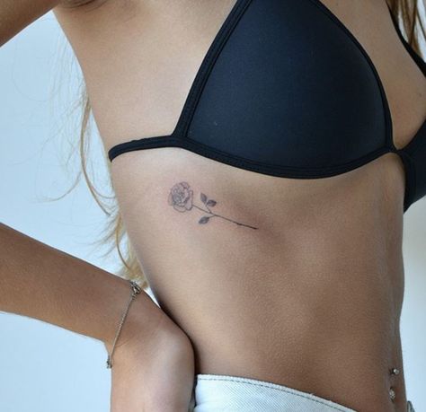 Rib Tattoos For Women, Small Rose Tattoo, Underboob Tattoo, Shape Tattoo, Small Girl Tattoos, Subtle Tattoos, Rib Tattoo, Elle Magazine, Trendy Tattoos